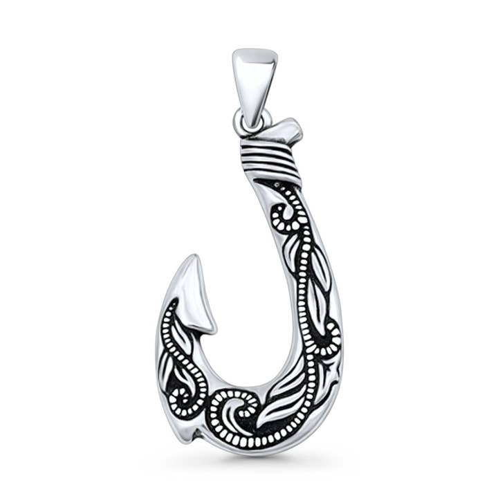 Blatt-Fischhaken-Anhänger oxidiert für den Großhandel von Blue Apple Imports