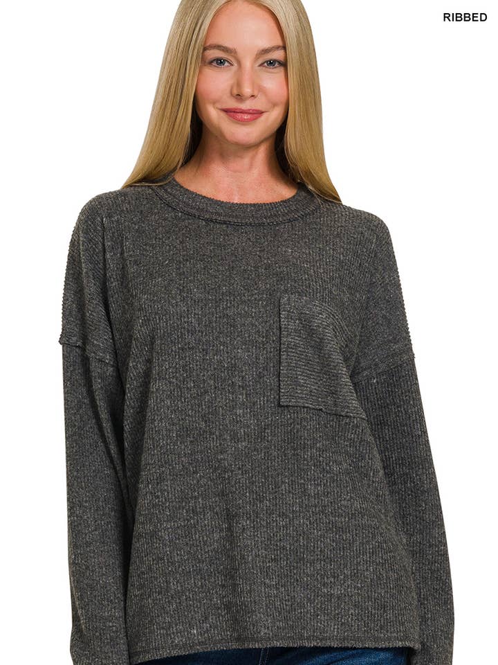 ... SI-26741 Gerippter, gebürsteter Melange-Hacci-Pullover mit Tasche für den Großhandel von 42POPS