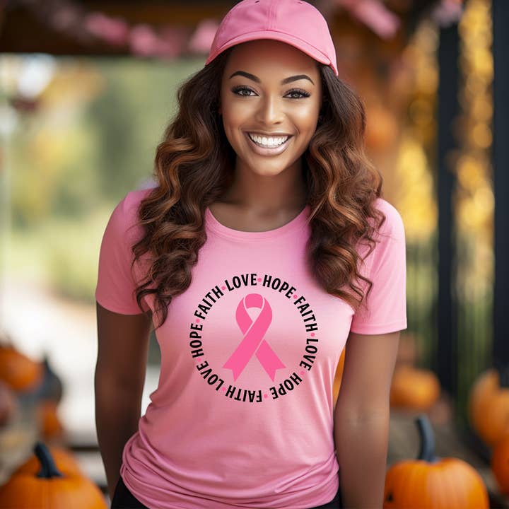 Camiseta cristiana Faith Hope Love (Breast Cancer Awareness) para venta al por mayor de Love Ann Joy Apparel, LLC