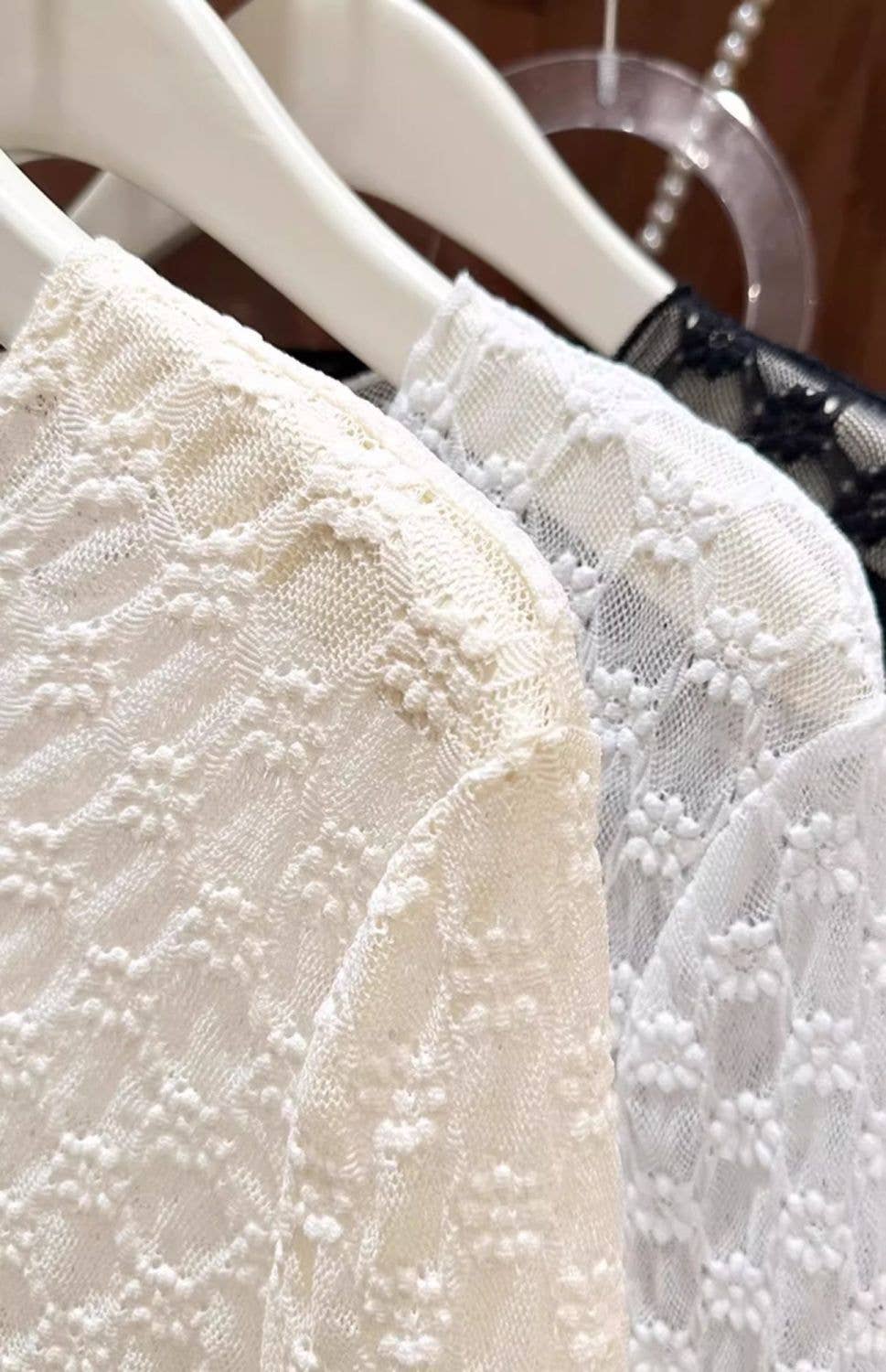 Rosa Clothing - Wholesale T-Shirt - Women's - Sheer Mesh Diamond Floral Lace Layering Fitted Crew Top8