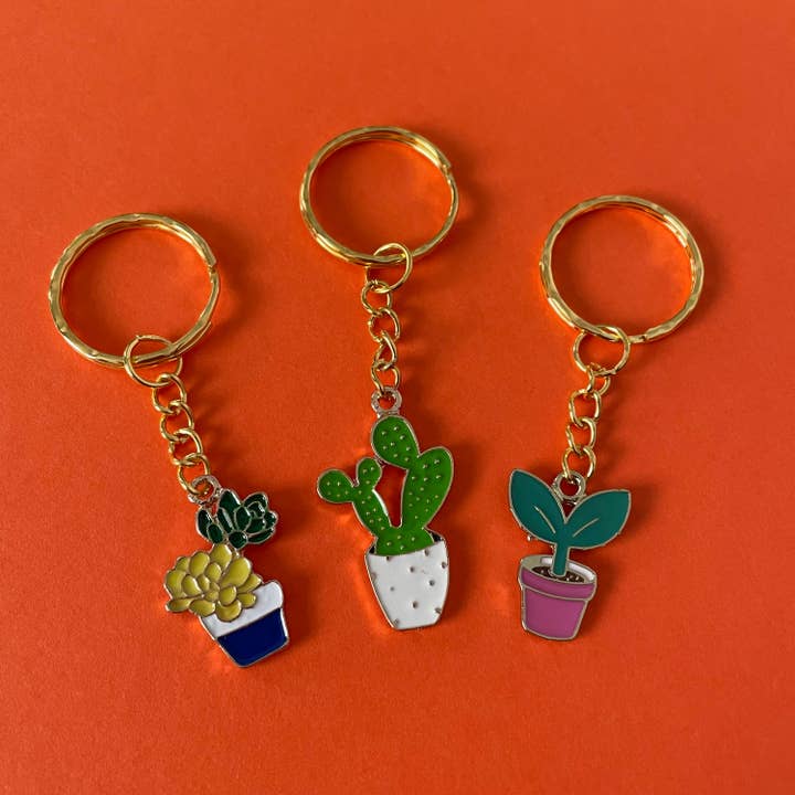Plant Keyring Potted Plant Cactus Plant Keyring Enamel for wholesale by Roshni Desai & Things