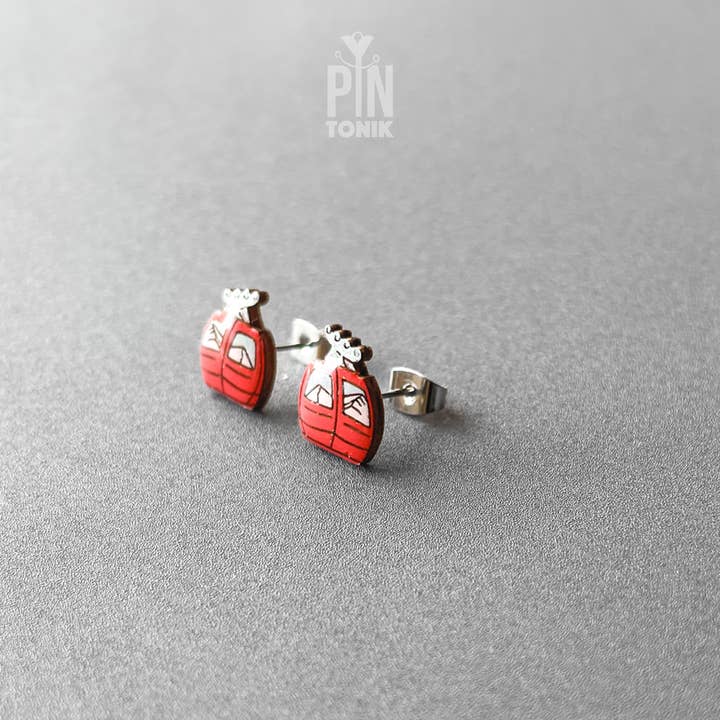 PinTonik - Wholesale Stud/Post Earrings - Ski Gondola Stud Earrings - Fun Apres Ski Wood Earrings5