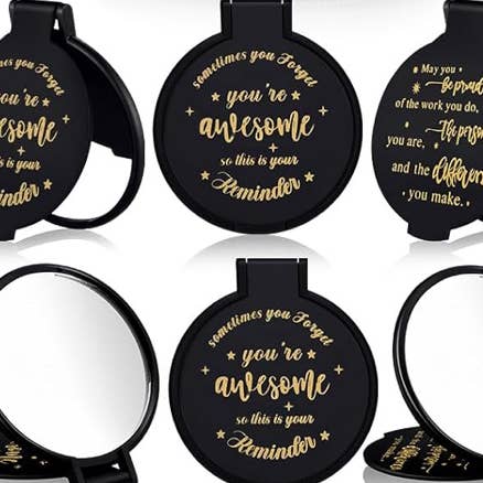 Inspirational compact mirrors (black) for wholesale by Mississippi Hippie Designs,LLC