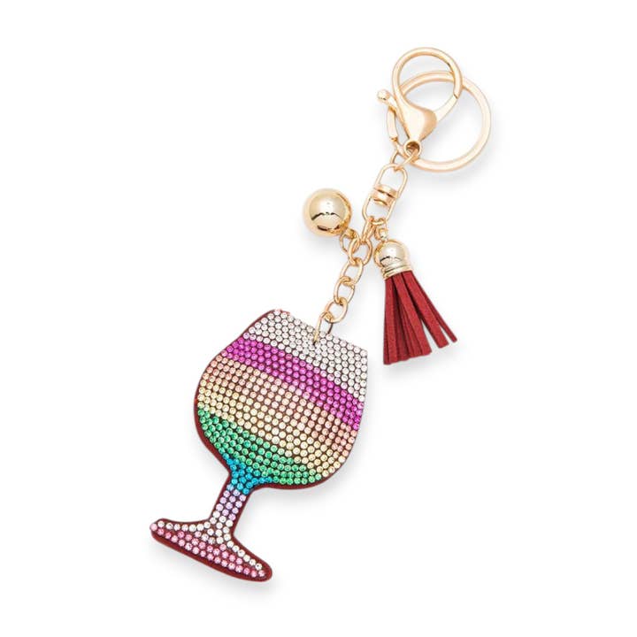 Mix Color Wine Glass Iconic Key Chain for wholesale by LA Jewelry Plaza