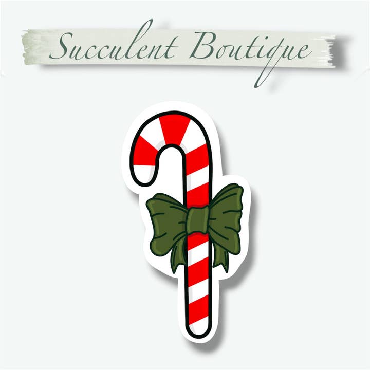 Holiday Candy Cane With Bow Sticker for wholesale by Succulent Boutique