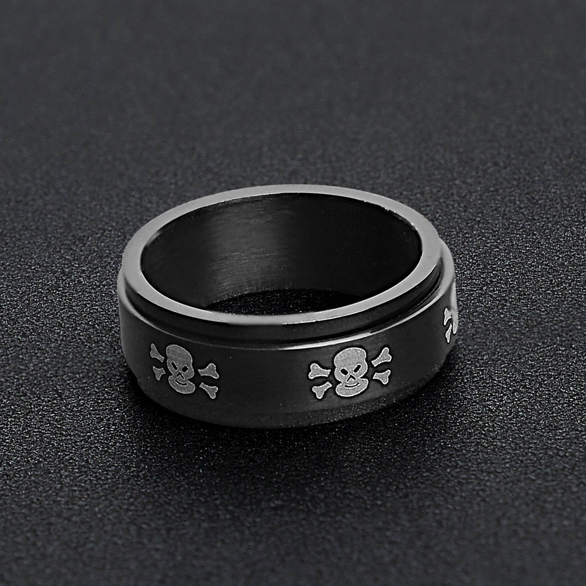 WJW - Wholesale Band/Stacked Ring - Stainless Steel Black & White Skull Spinner Ring0