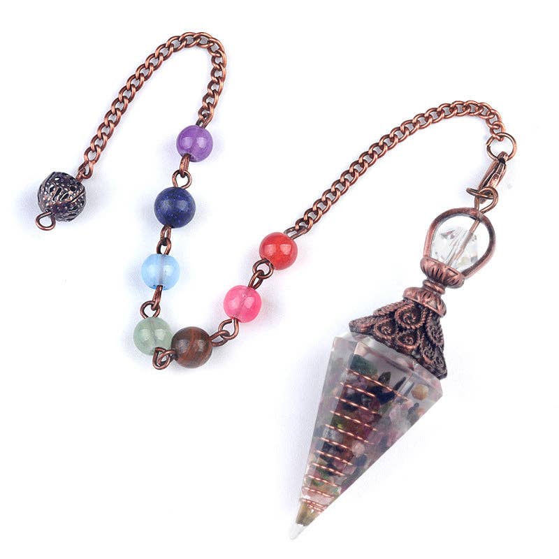 Mio Queena - Wholesale Spiritual Stone/Crystal - Hexagonal Cone Stone Pendulum with Chakra Chain - CS12