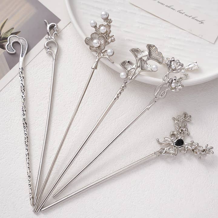 Horquilla de hoja de ginkgo con mariposa de perla para venta al por mayor de SoapElenGlen