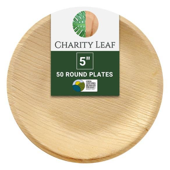 Palm Leaf Round Plate - 5" Inch - Pack of 50 Plates for wholesale by Charity Leaf