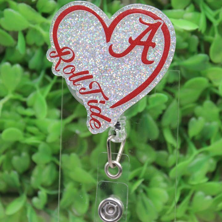 Alabama Roll Tide Heart Badge/ID Holder Reel for wholesale by Hylidae Boutique