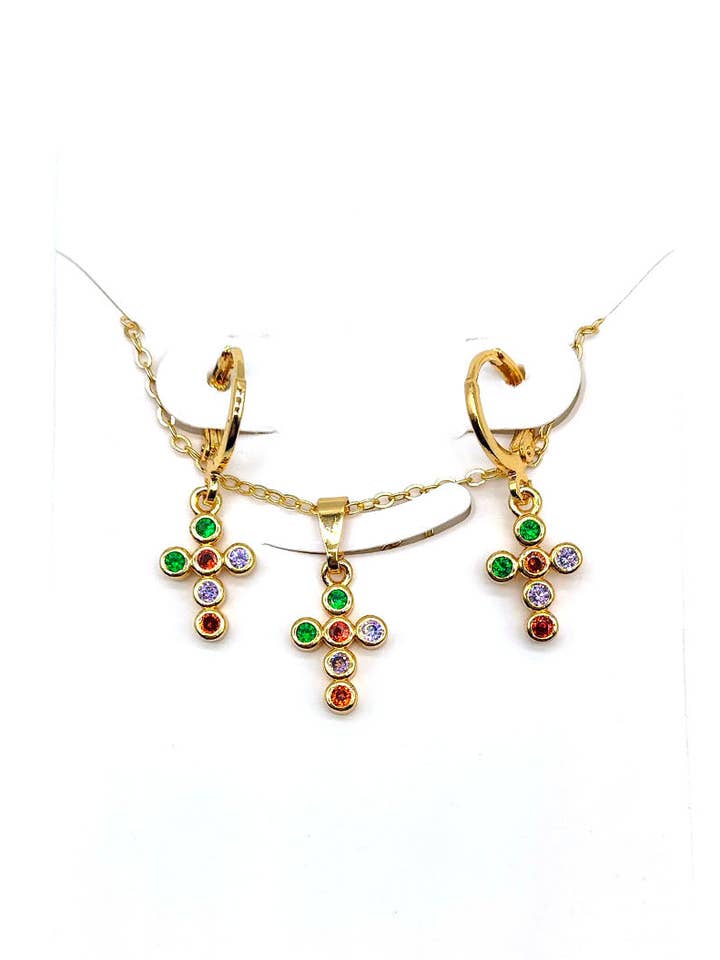 Cross Necklace Set Gold Dipped for wholesale by Lucylou Collection
