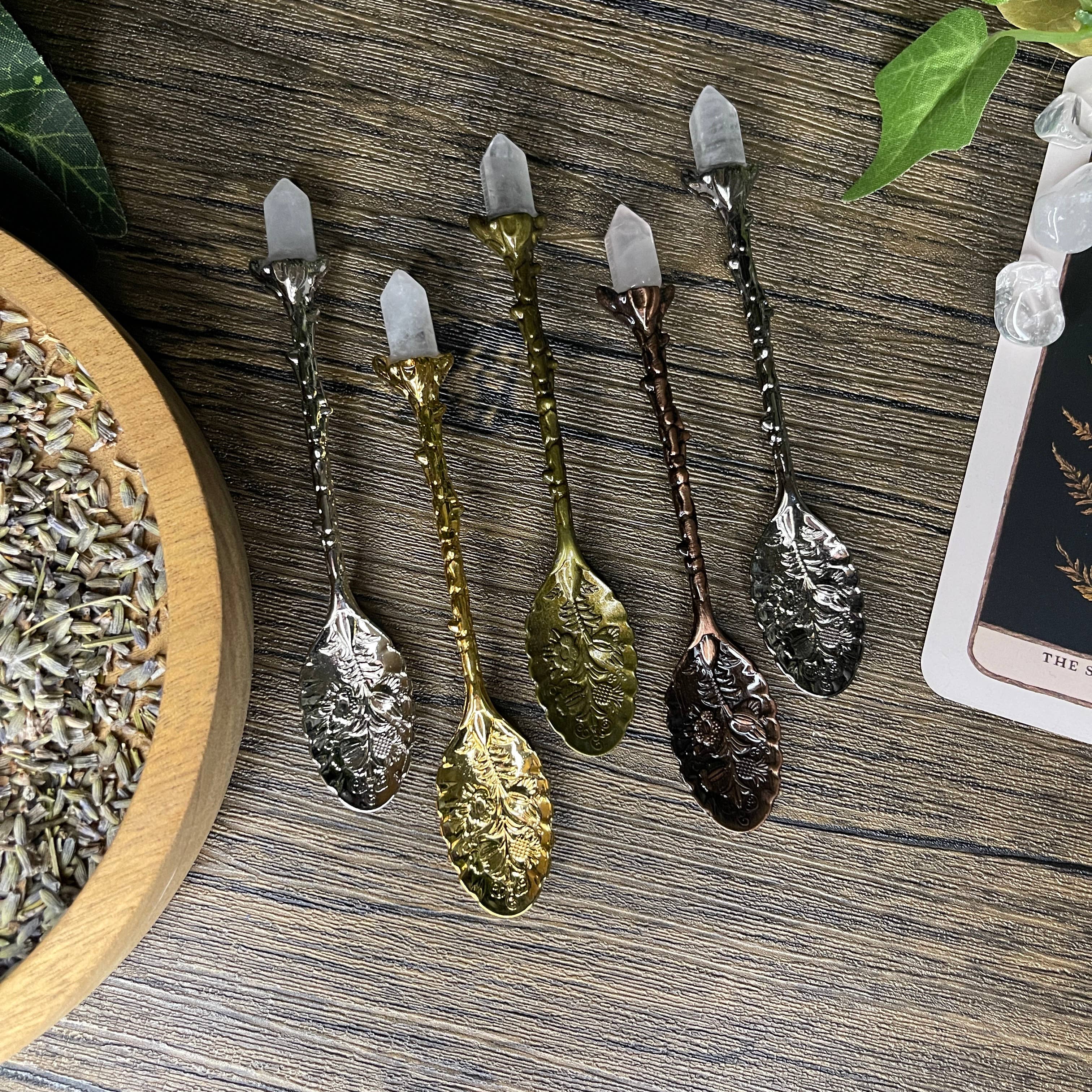 Moondust and Raven - Vente Cuillère de cuisine - Cuillère à herbes en cristal de quartz, fournitures d’apothicaire pour sorcellerie4