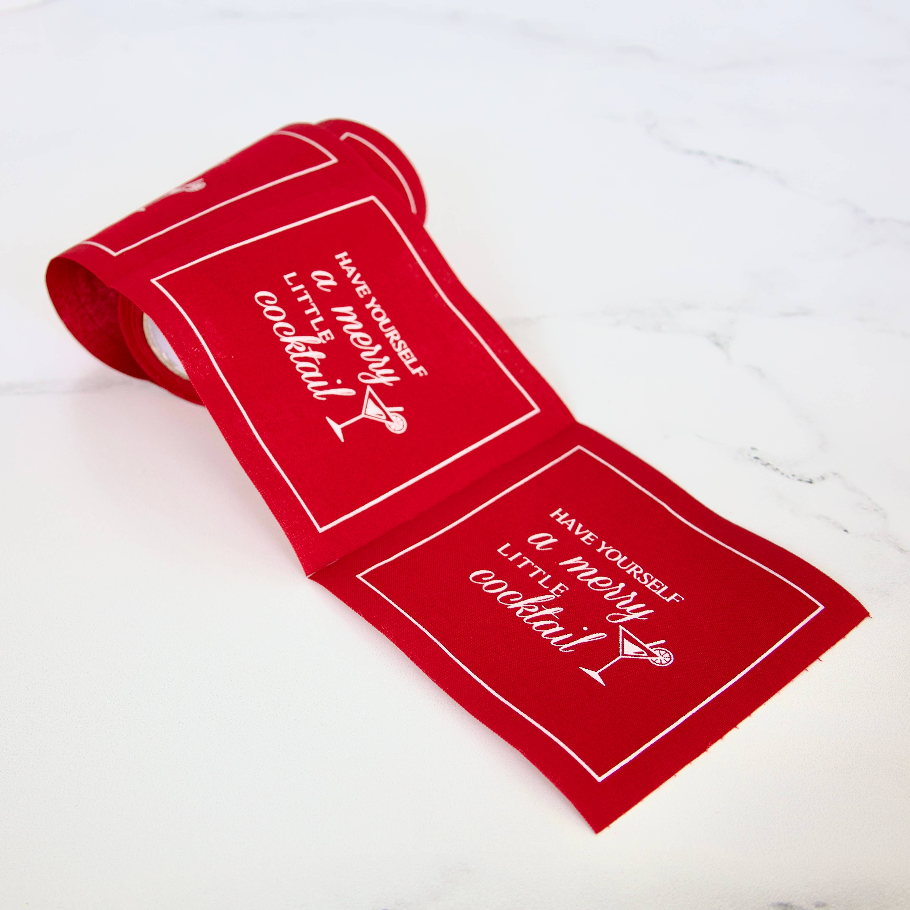 Toasting With Tara - Wholesale Disposable Napkin - Cotton Cocktail Napkin Roll: Red w/ Merry Little Cocktail5