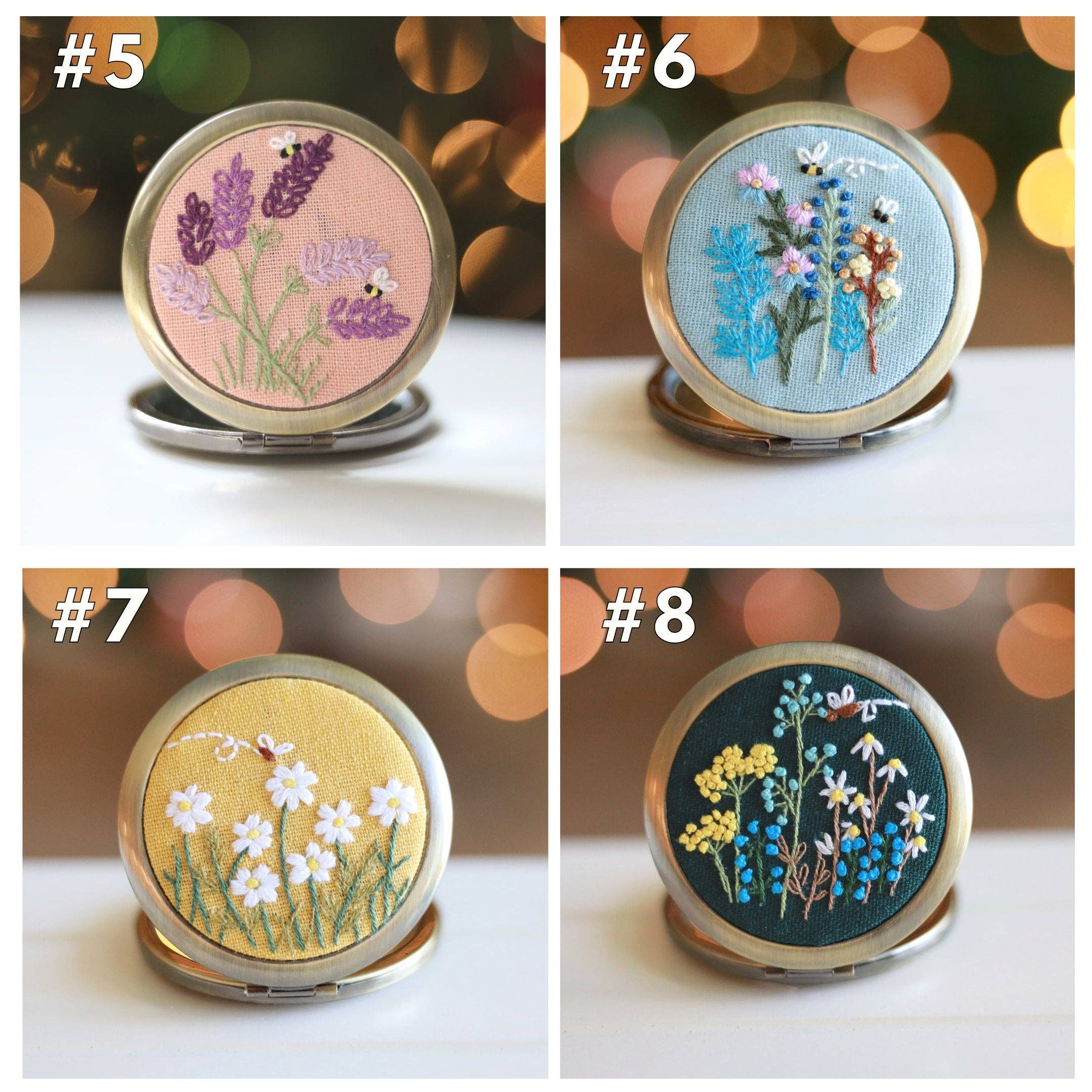 Finer Embroidery - Wholesale Compact Mirror - Floral Embroidered Compact Mirror1