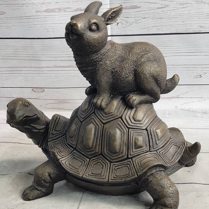 Bronzhaus - Wholesale Sculpture - Tortoise and the Hare Aesop Fable Bronze Sculpture Figurine Statue Collectible Decor Signed Original Art
