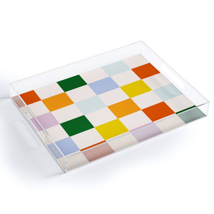 Lane and Lucia Retro Rainbow Checkerboard Acrylic Tray for wholesale by Deny Designs