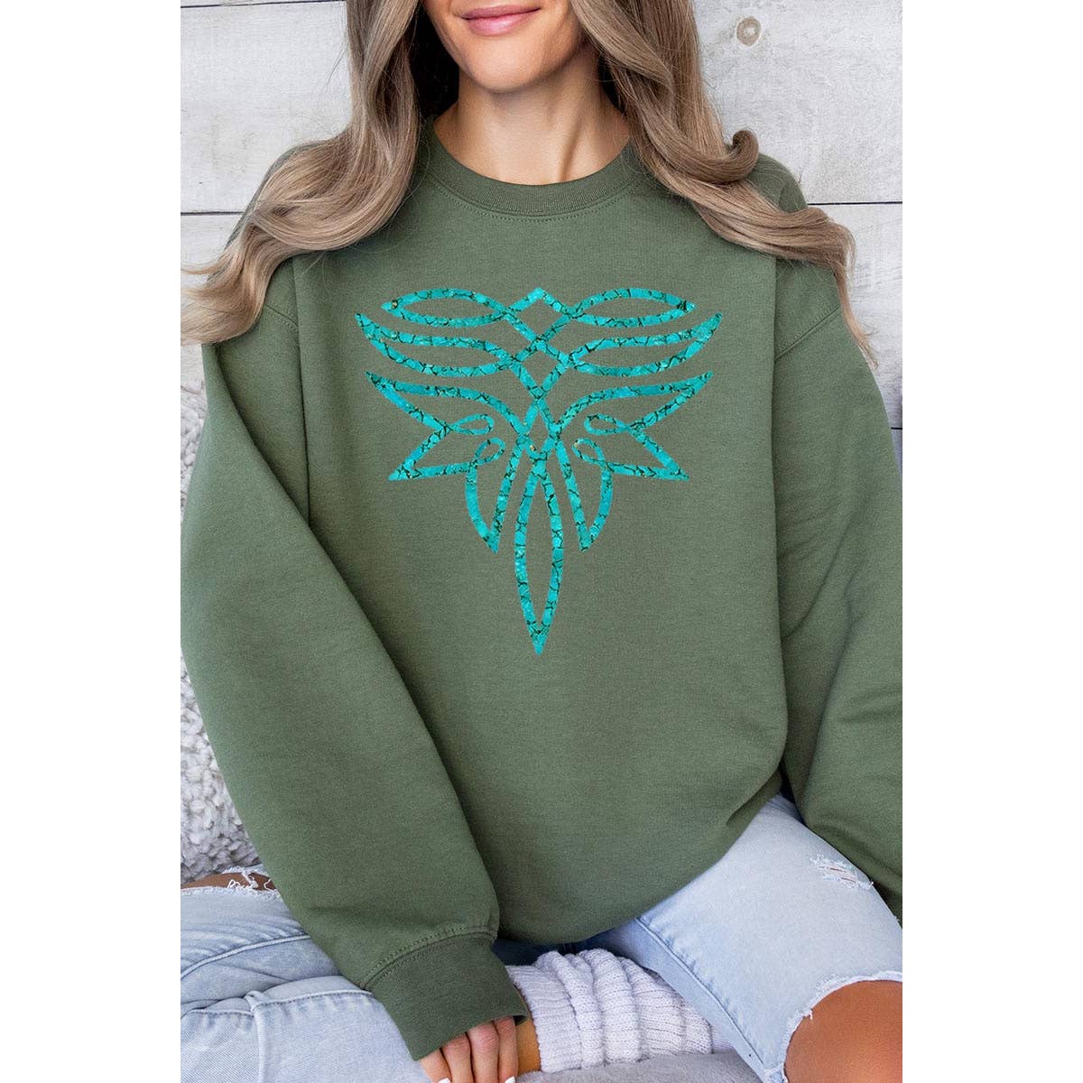 COLORBEAR – Engroshandel Grafisk Sweatshirt - Dame – Turkis Boot Stitch Graphic Fleece Sweatshirts4