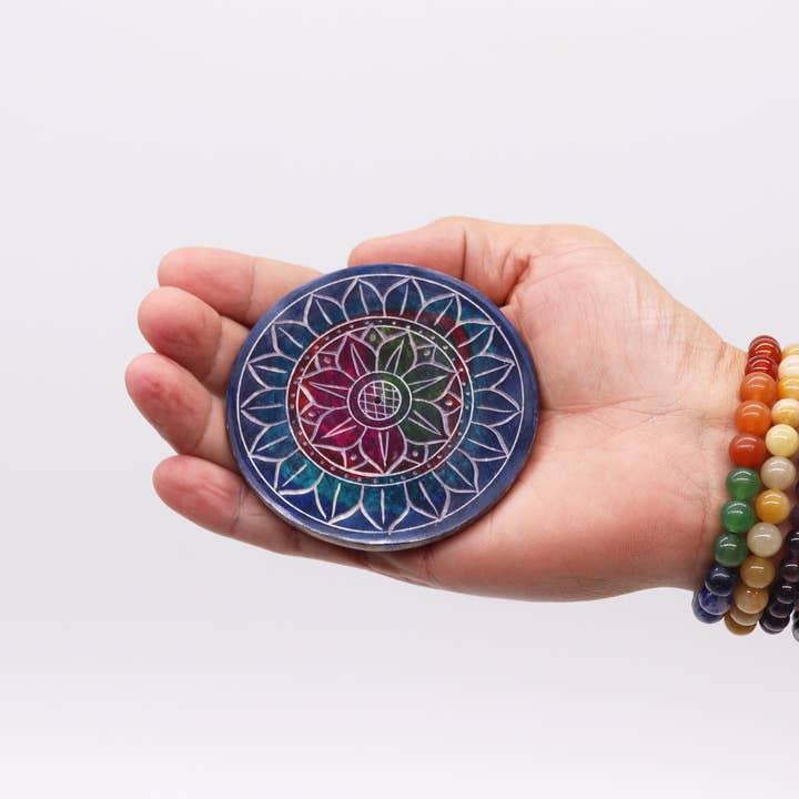 AWGifts Europe - Wholesale Incense Holder - Soapstone Disc Incense Holder 8cm - Lotus in Lotus2