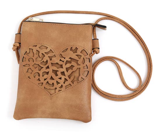 Shine Mark Accessories - Wholesale Crossbody Bag - Women's - Beige - Heart Cut Crossbody Cellphone Bags0