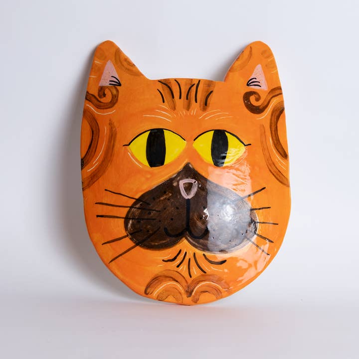 orange cat - handmade ceramic wall hanging decor for wholesale by Matilde Horta