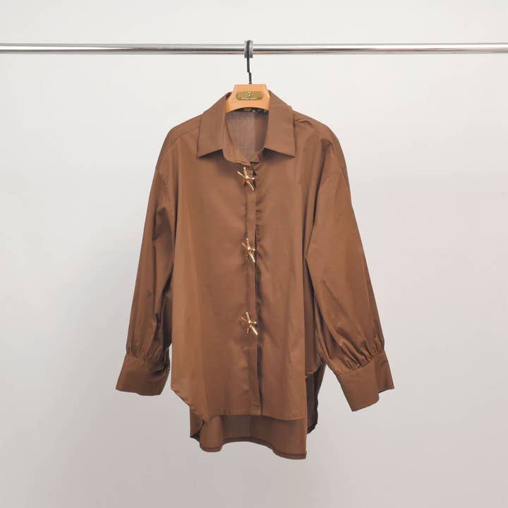 Cecile Wang - Wholesale Button Down Shirt - Women's - Cotton shirt with starfish buttons DB520151