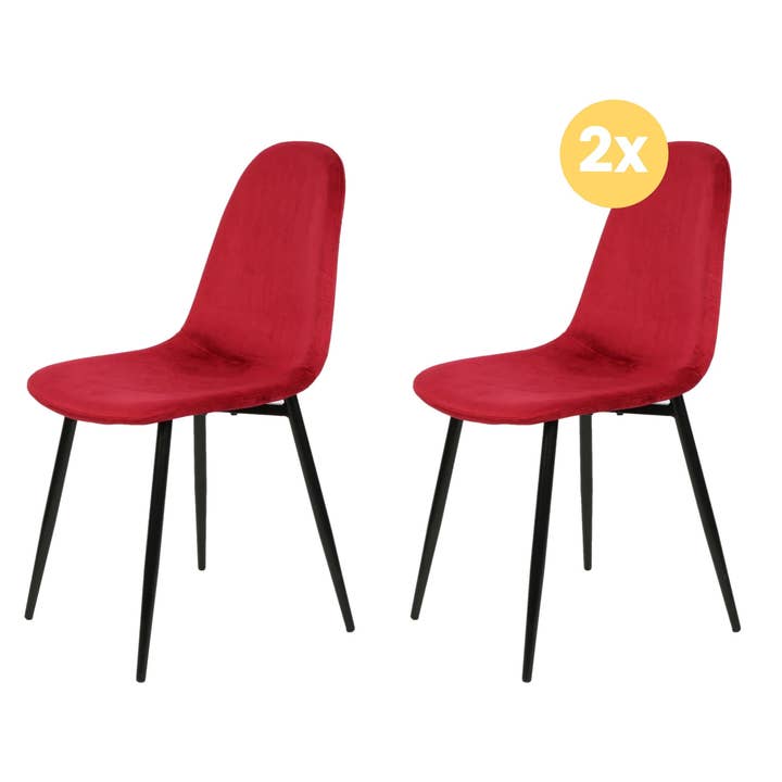 Sæt med 2 fløjl Spisestuestole Rød for engroshandel hos TONES Furniture