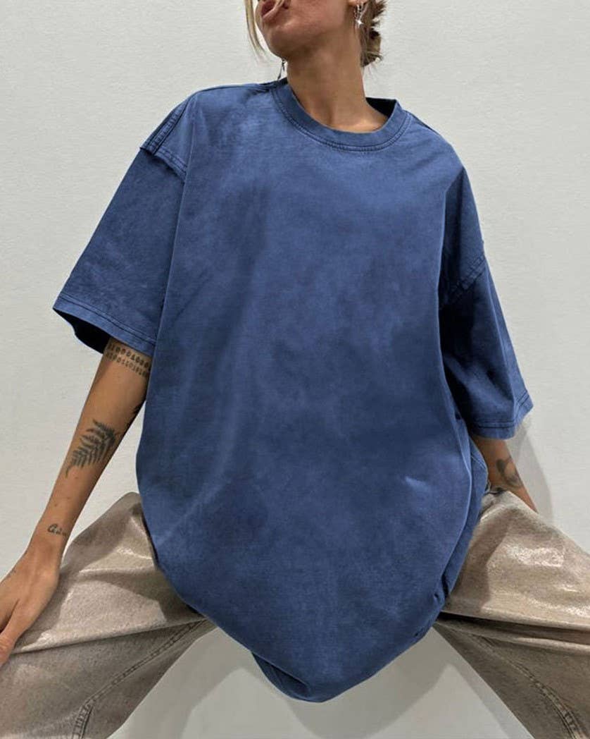 Rosa Clothing - Wholesale T-Shirt - Women's - Washed Distressed Crewneck Brushed T-Shirt13