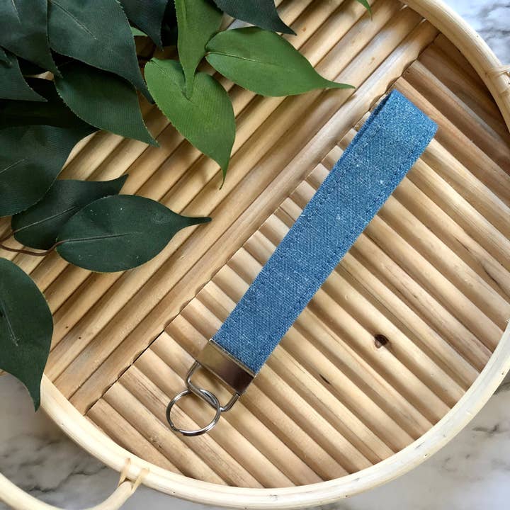 Blue/Silver Metallic Print Fabric Keychain, Key Fob for wholesale by MDStickerShop