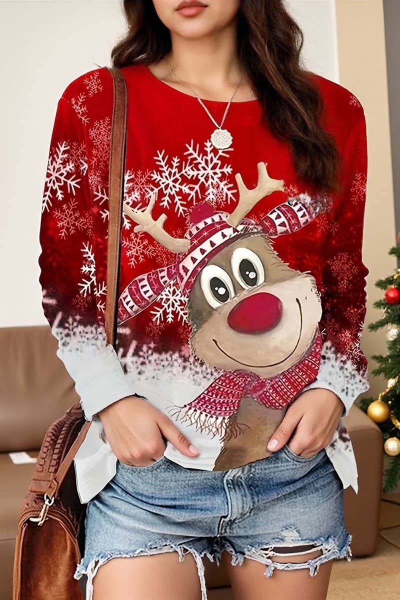 NINEXIS - Wholesale Knit Sweater - Women's - CWOSWL07612_CHRISTMAS PATTERN CASUAL KNIT LONG SLEEVE TEE