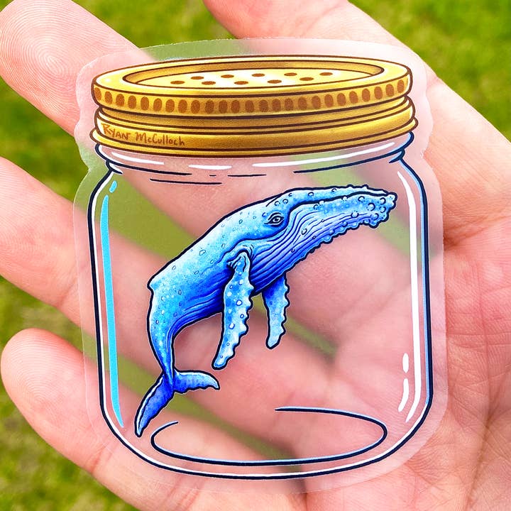 TRANSPARENTER AUFKLEBER: Exotisches Haustier Buckelwal (Wal im Glas) für den Großhandel von Ryan McCulloch Art