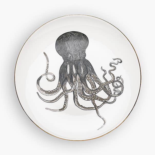 Flacher Teller mit Oktopus-Motiv für den Großhandel von MiCuit ilustracion