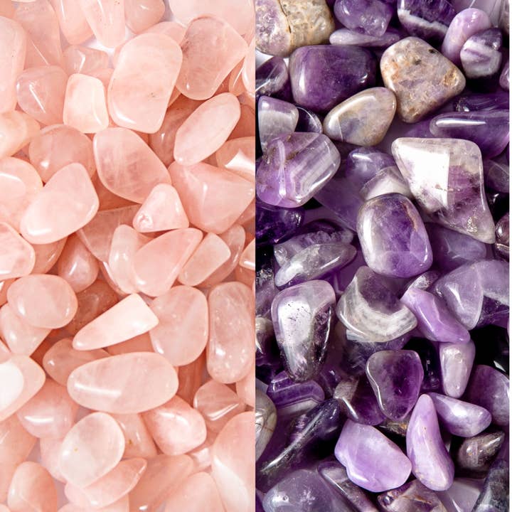 Tumbled Gemstone Collection Chevron Amethyst & Rose Quartz for wholesale by Tree of Life Gems