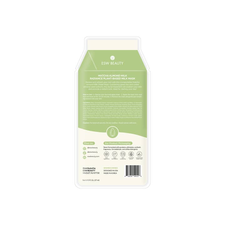 ESW Beauty – wholesale Skincare face mask – Matcha Almond Milk Radiance Plant-Based Milk Sheet Mask9