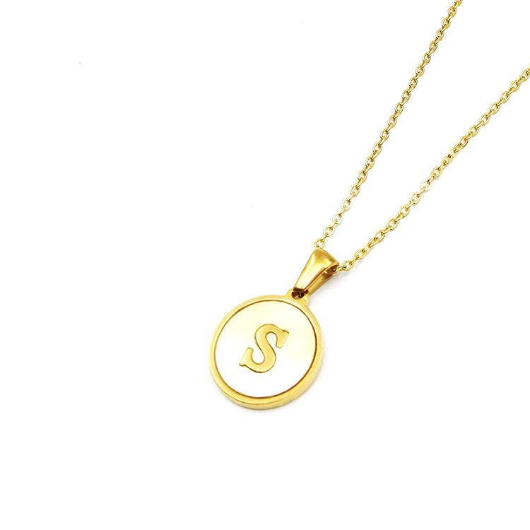 Mio Queena - Wholesale Pendant/Charm Necklace - Round 18K Gold-plated Stainless Steel 26 Letters Necklace14