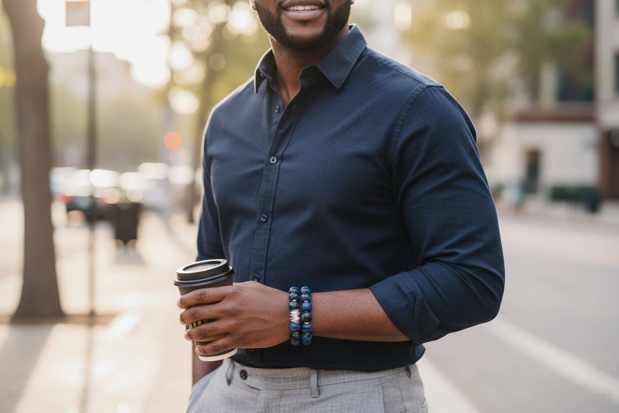 Jewelry By BDK - Wholesale Jewelry - Men's - 1-PC Blue and Black Wood Bead Stretch Bracelet 1