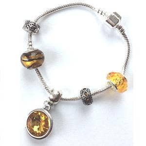 11th Month Birthstone Topaz Crystal Charm Bead Bracelet for wholesale by Liberty Charms