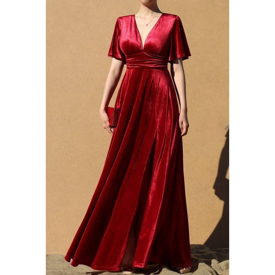 Esmeray Clothing - Wholesale Dress - Women's - Velvet Elegance Maxi Dress with Smocked Waistband1