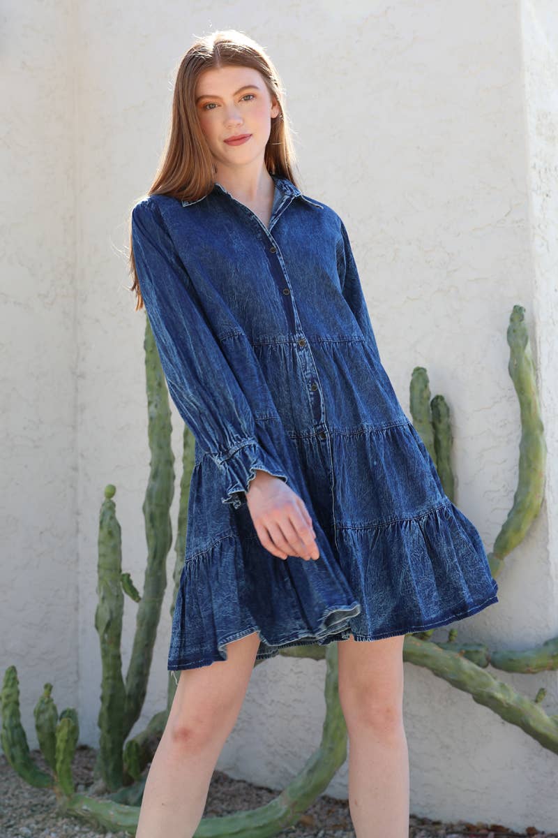 ANGIE – wholesale Dress – Women's – C4926-ASIS BUTTON FRONT TIERED DENIM DRESS3
