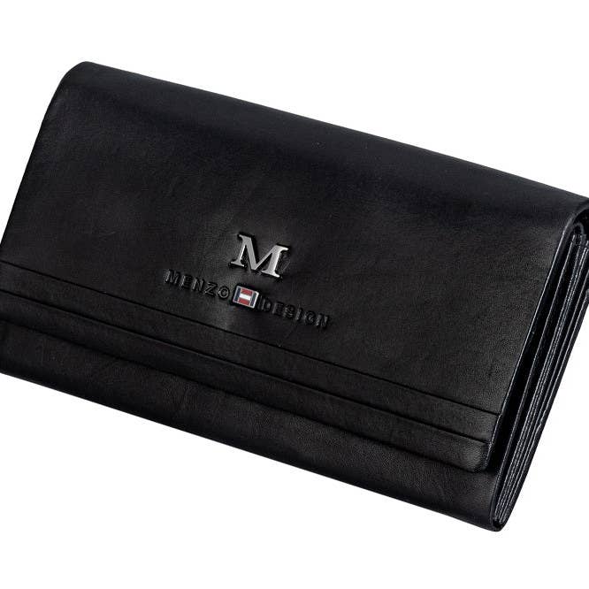 Menzo 7015 carteira feminina preta / couro napa por atacado de Menzo