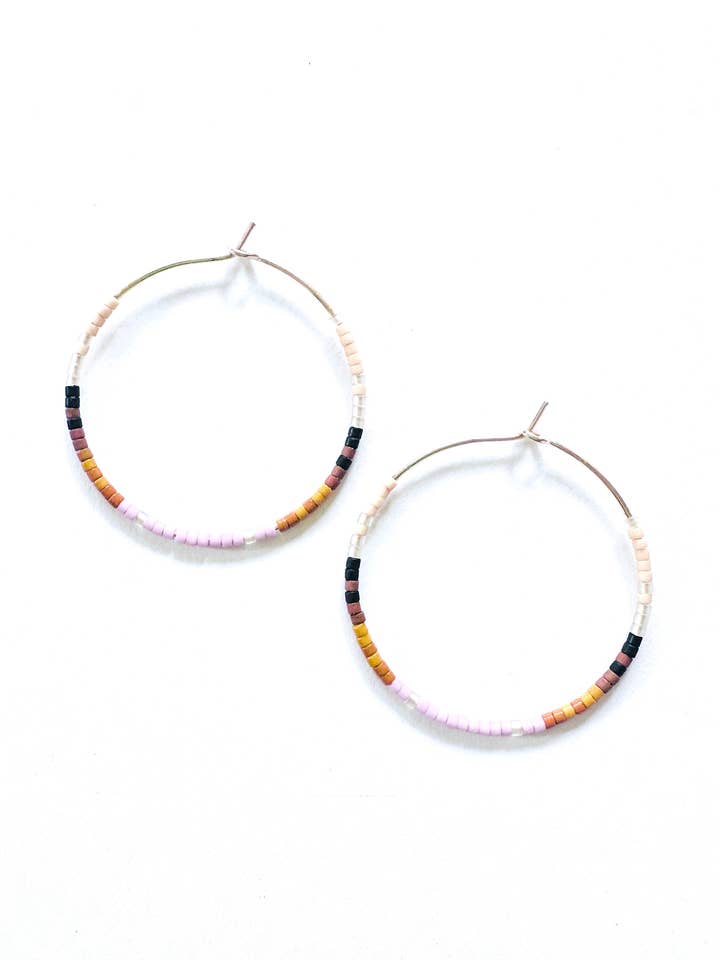 Beaded Hoop Earrings - Pink, Orange, Black for wholesale by Found & Feral