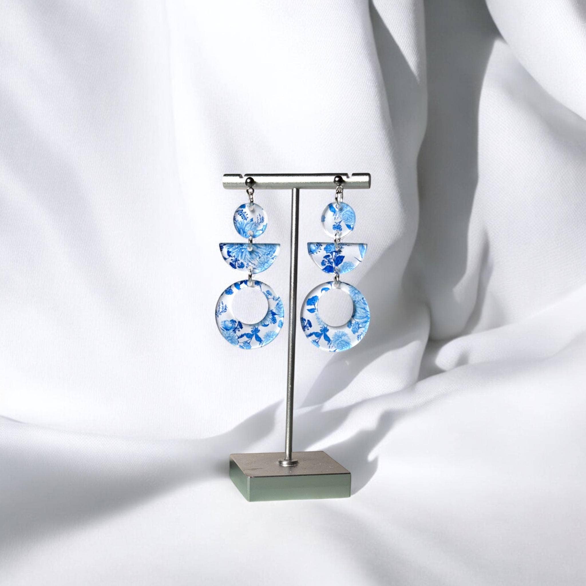 Fish Towne Designs, LLC - Wholesale Dangle Earrings - Santorini-Inspired Blue Floral Acrylic Statement Earrings5