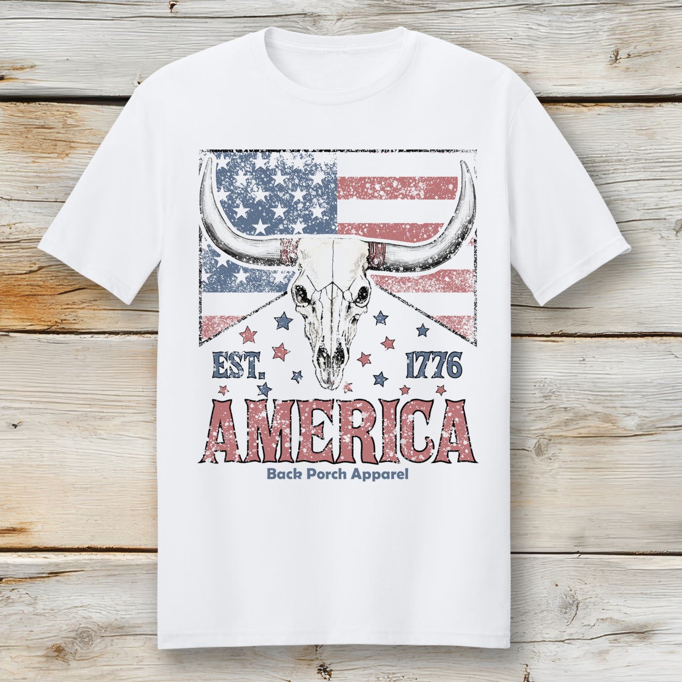 Turnmeyers - Wholesale Screen Printed T-Shirt - Unisex - America Longhorn Short Sleeve T-Shirt0