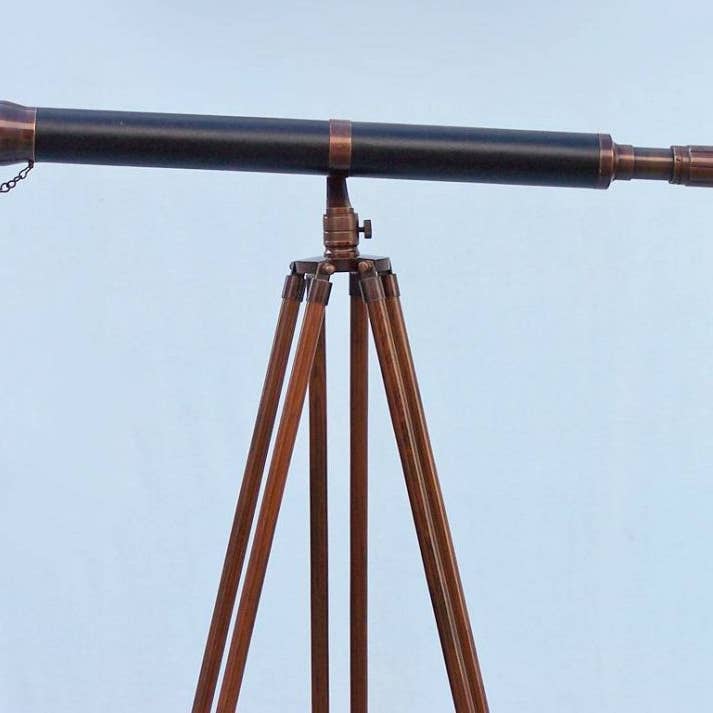 Hampton Nautical - Wholesale Telescope/Microscope - Kids - Floor Standing Bronzed With Leather Galileo Telescope 65"