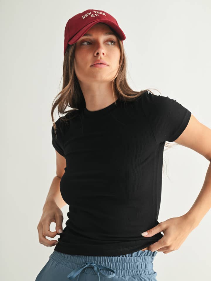 Mono B - Wholesale Athletic Top - Women's - Essential Short-Sleeved Micro-Ribbed Athleisure Top