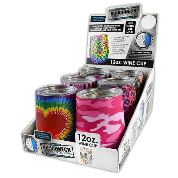 Insulated Wine Cup 12 oz Full Print Assortment- 6/Display for wholesale by Novelty Brands