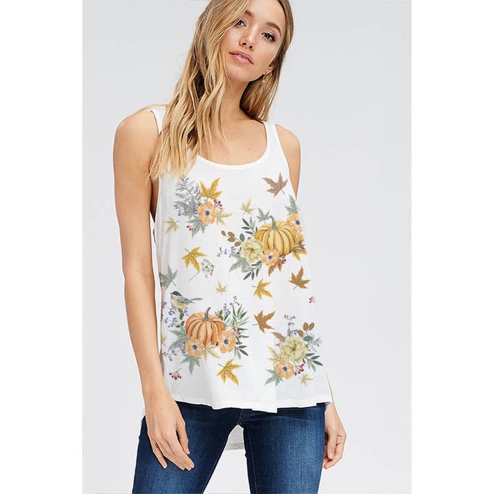 Top de alças com estampa floral de abóbora outonal por atacado de Phil Love