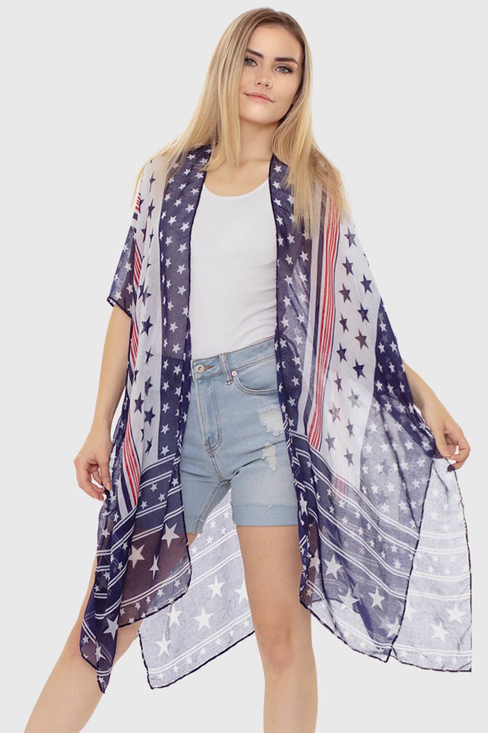 Hana - Wholesale Kimono - Women's - American Flag Multi Stars Summer Kimono2