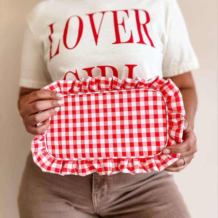 Mugsby - Wholesale Makeup/Cosmetic Bag - Gingham Frilly Makeup Bags, Makeup Bags, Summer Bag