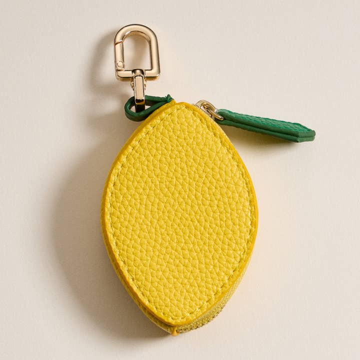 YE Lemon-Shaped Leather Pouch Keychain with Gold Clasp for wholesale on Faire1