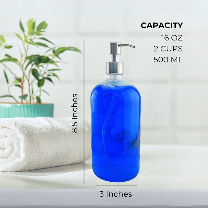 Kurated Korner - Wholesale Soap Dispenser - Cornucopia 16oz Glass Bottles w/ Stainless Steel Pumps (2pk)5